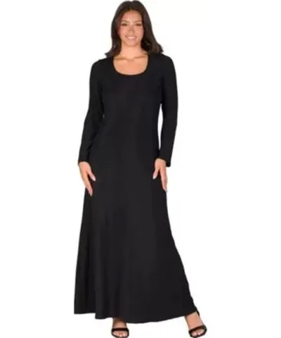 24seven Comfort Apparel Womens Long Sleeve Scoop Neck Shimmery Fabric Maxi Dress