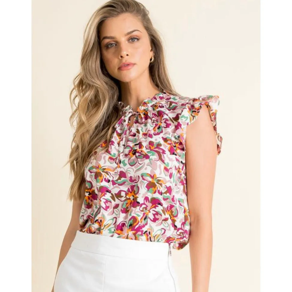 Alice Floral Printed Flutter Sleeve THML Top - SALE