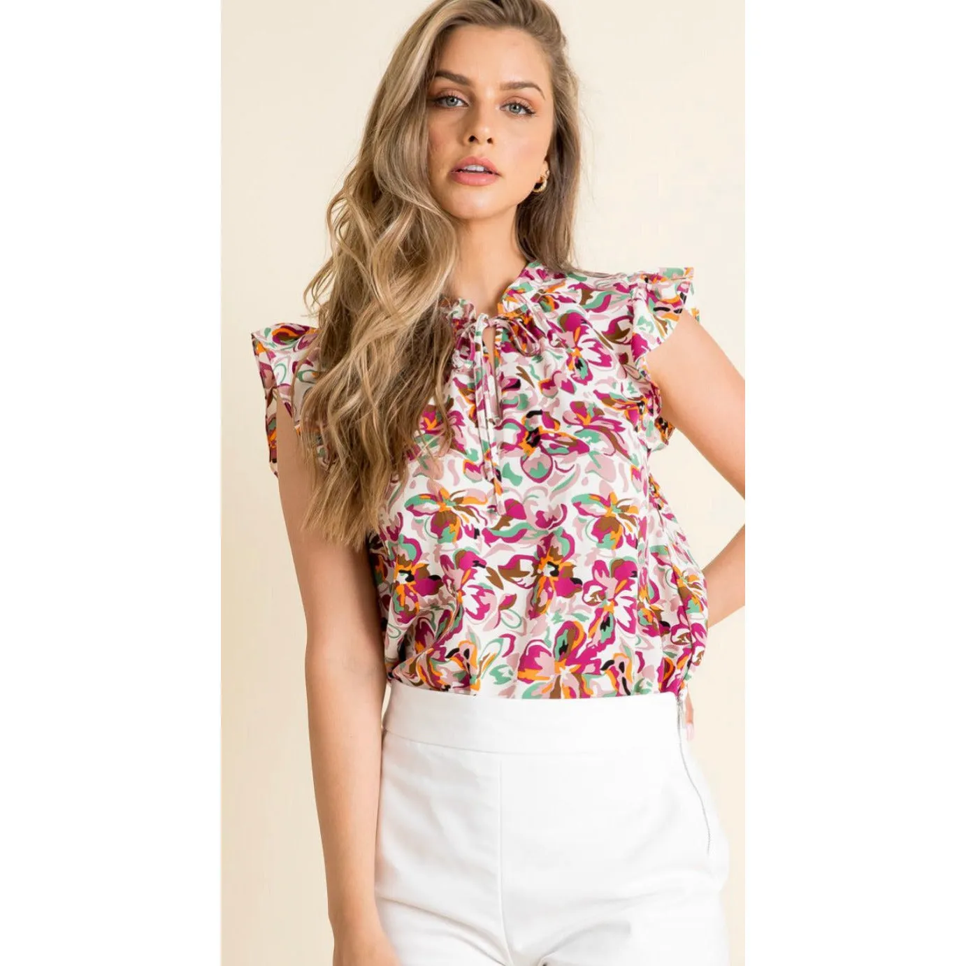 Alice Floral Printed Flutter Sleeve THML Top - SALE