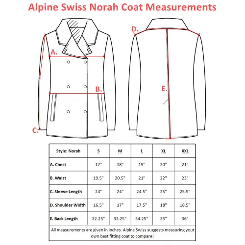 Alpine Swiss Norah Womens Wool Blend Double Breasted Peacoat Runs Large