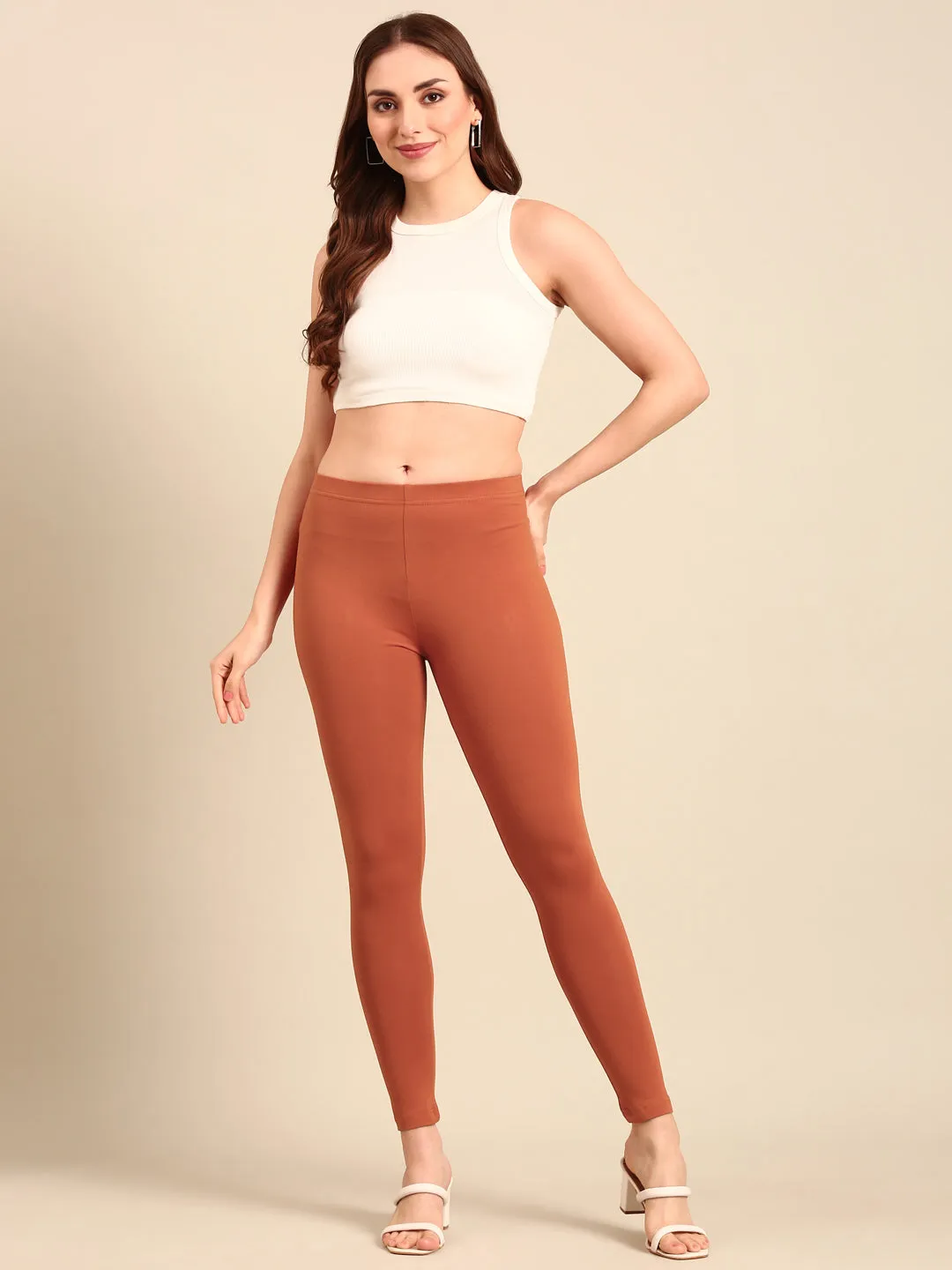 Ankle Length Leggings Cotton-Rust