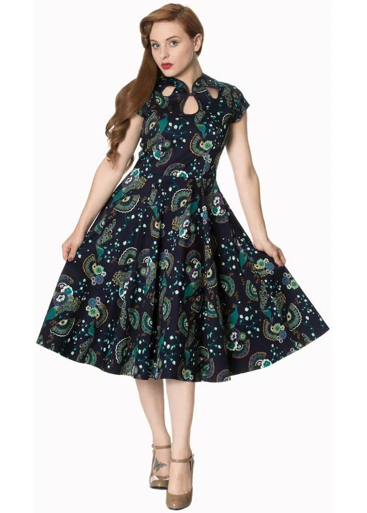 Banned Proud Peacock Cutout Swing Dress