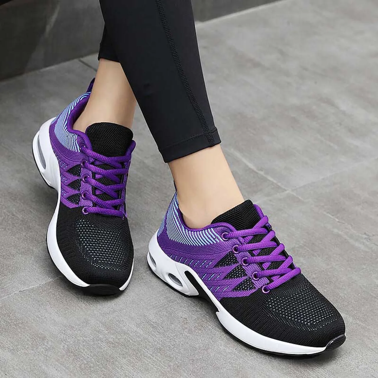 Black purple flyknit texture stripe shoe sneaker