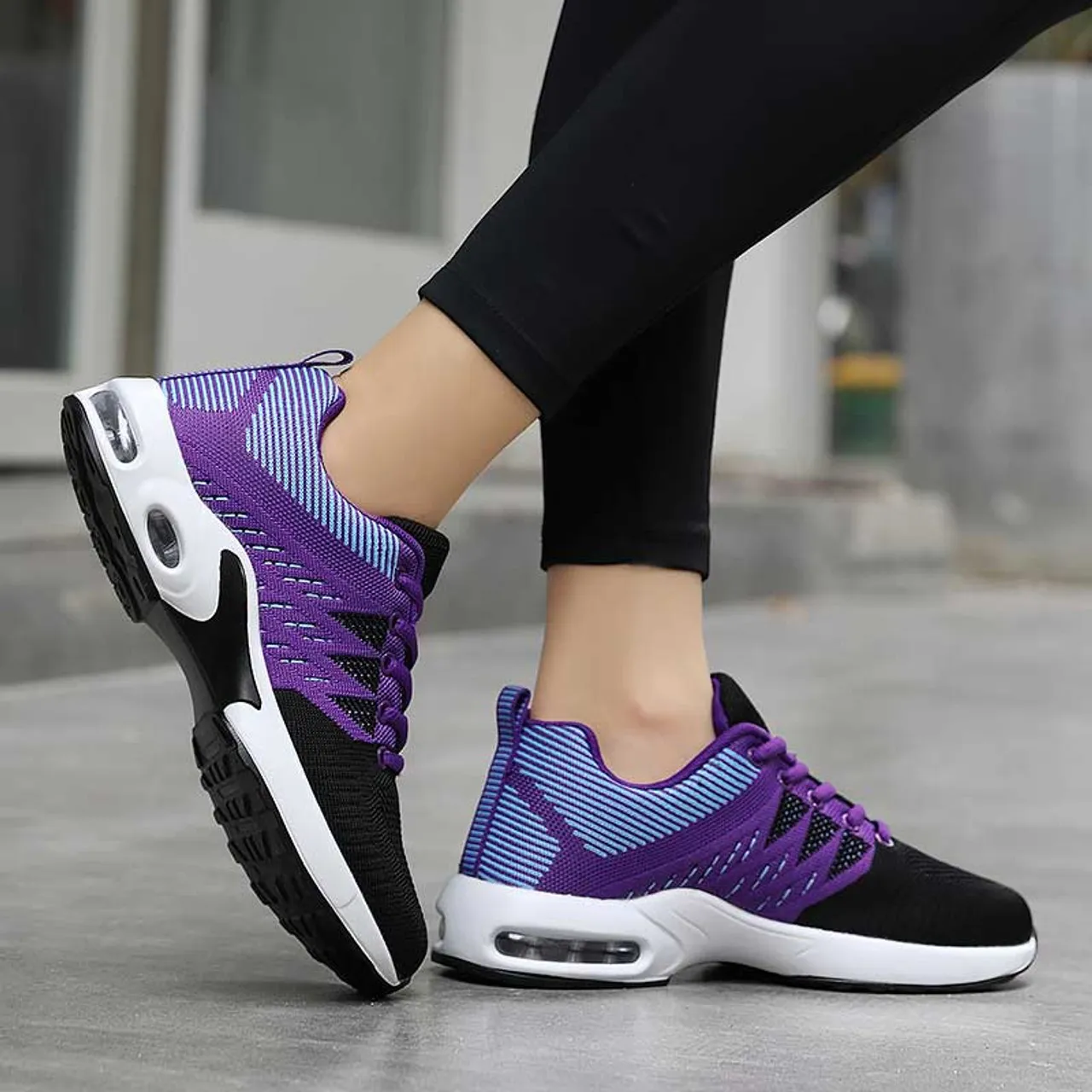 Black purple flyknit texture stripe shoe sneaker