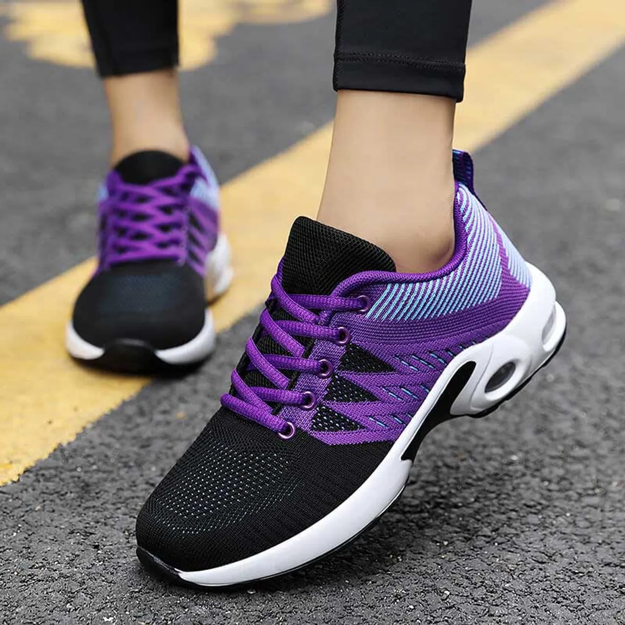 Black purple flyknit texture stripe shoe sneaker