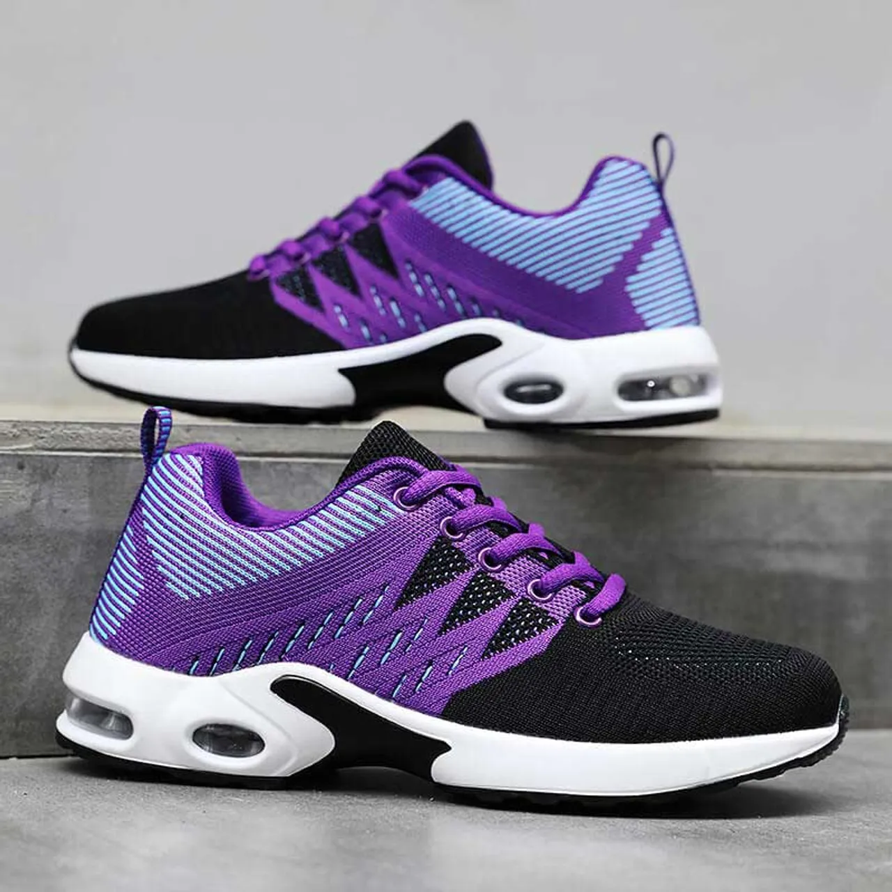 Black purple flyknit texture stripe shoe sneaker