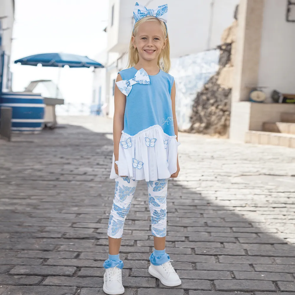 Blue & White Leggings Set