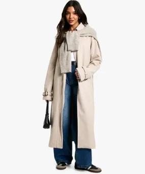 boohoo Womens Belted Herringbone Wool Look Coat