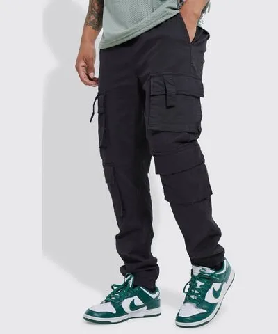 boohooMAN Mens Elasticated Waist Multi Cargo Pocket Slim Fit Sweatpants