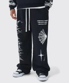 boohooMAN Mens Tall Wide Leg Print Sweatpants