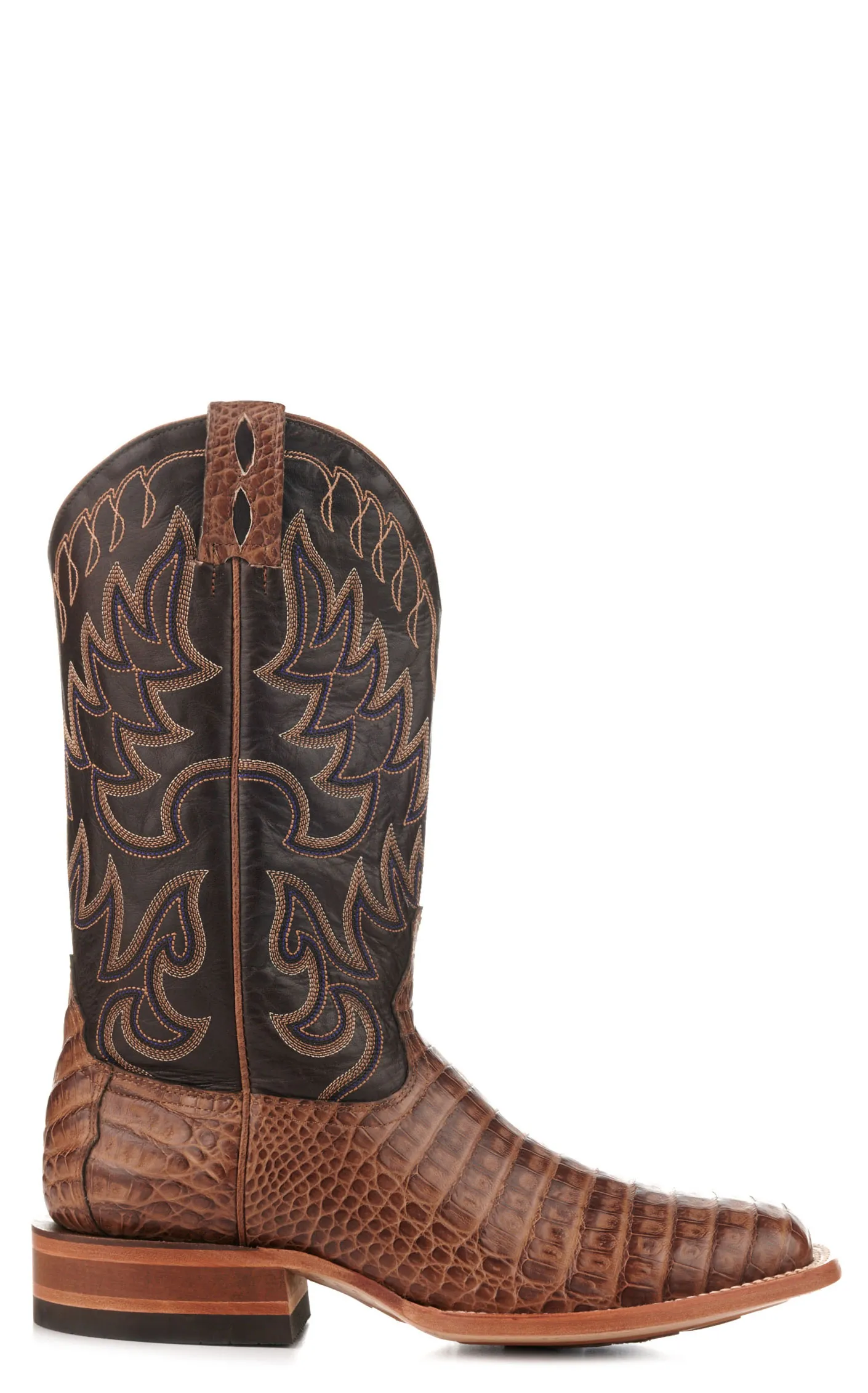 Cavender's Men's Chocolate and Chestnut Caiman Belly Wide Square Toe Cowboy Boots