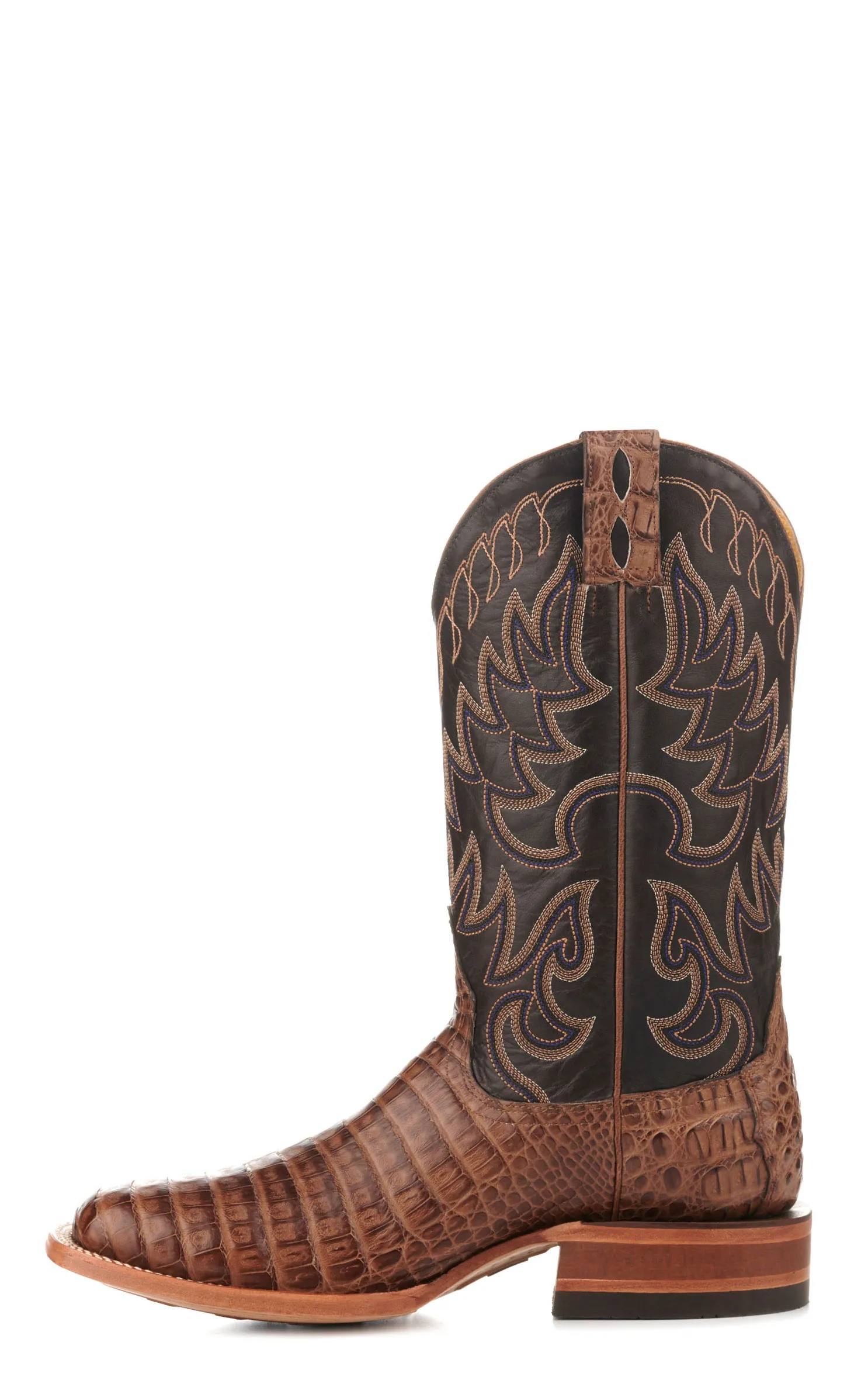 Cavender's Men's Chocolate and Chestnut Caiman Belly Wide Square Toe Cowboy Boots