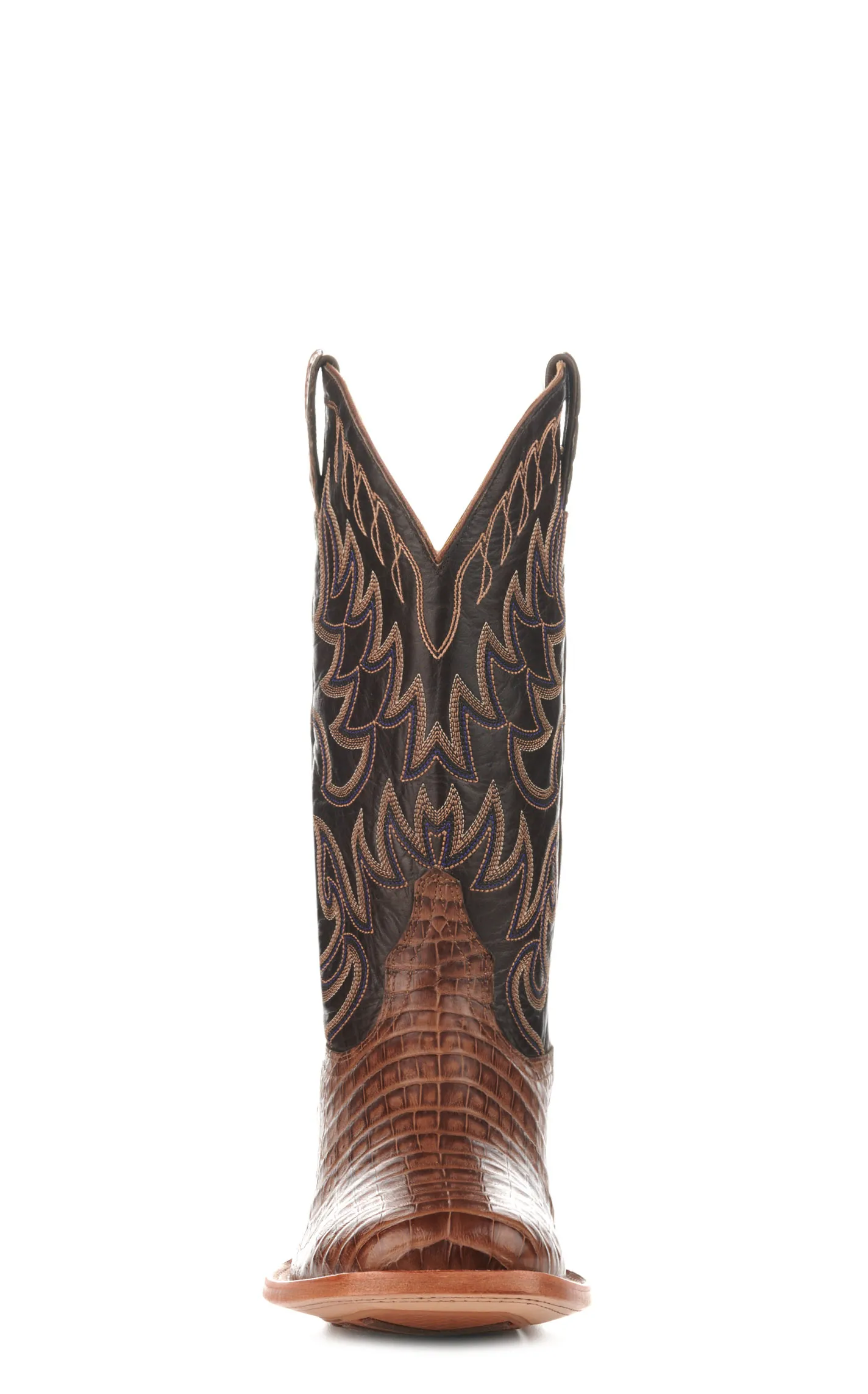 Cavender's Men's Chocolate and Chestnut Caiman Belly Wide Square Toe Cowboy Boots