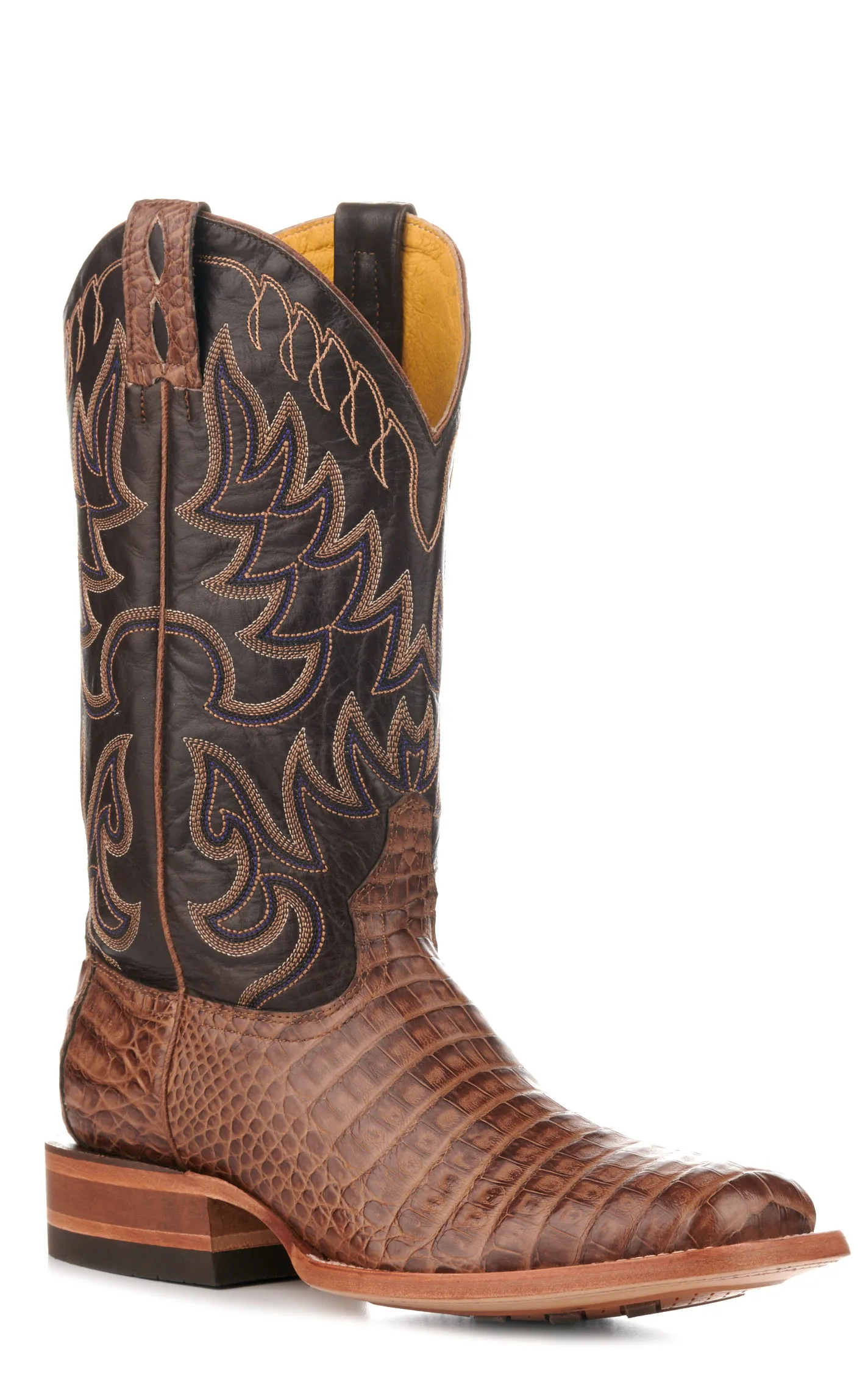 Cavender's Men's Chocolate and Chestnut Caiman Belly Wide Square Toe Cowboy Boots