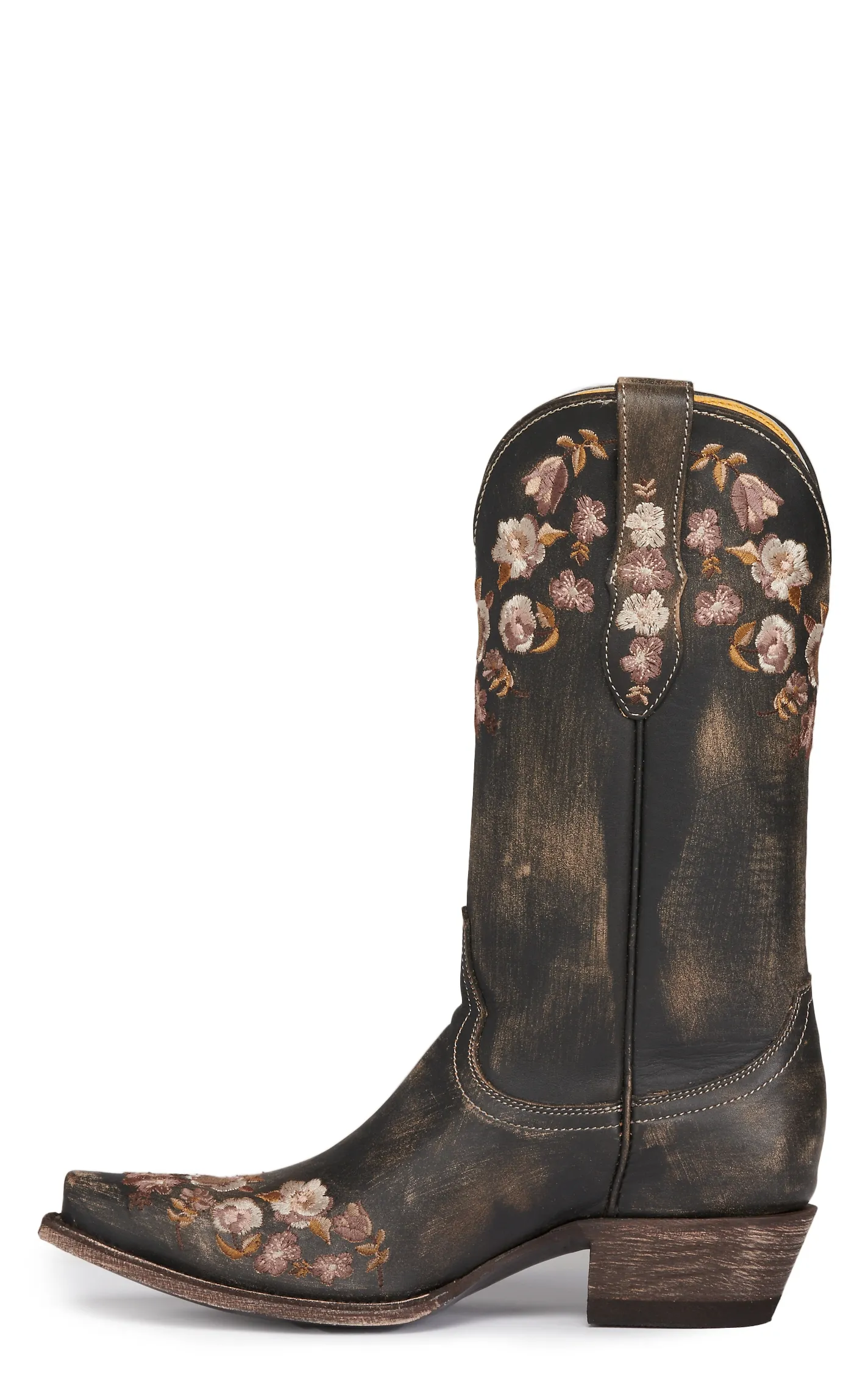 Cavender's Women's Rustic Black with Floral Embroidery Snip Toe Cowboy Boots