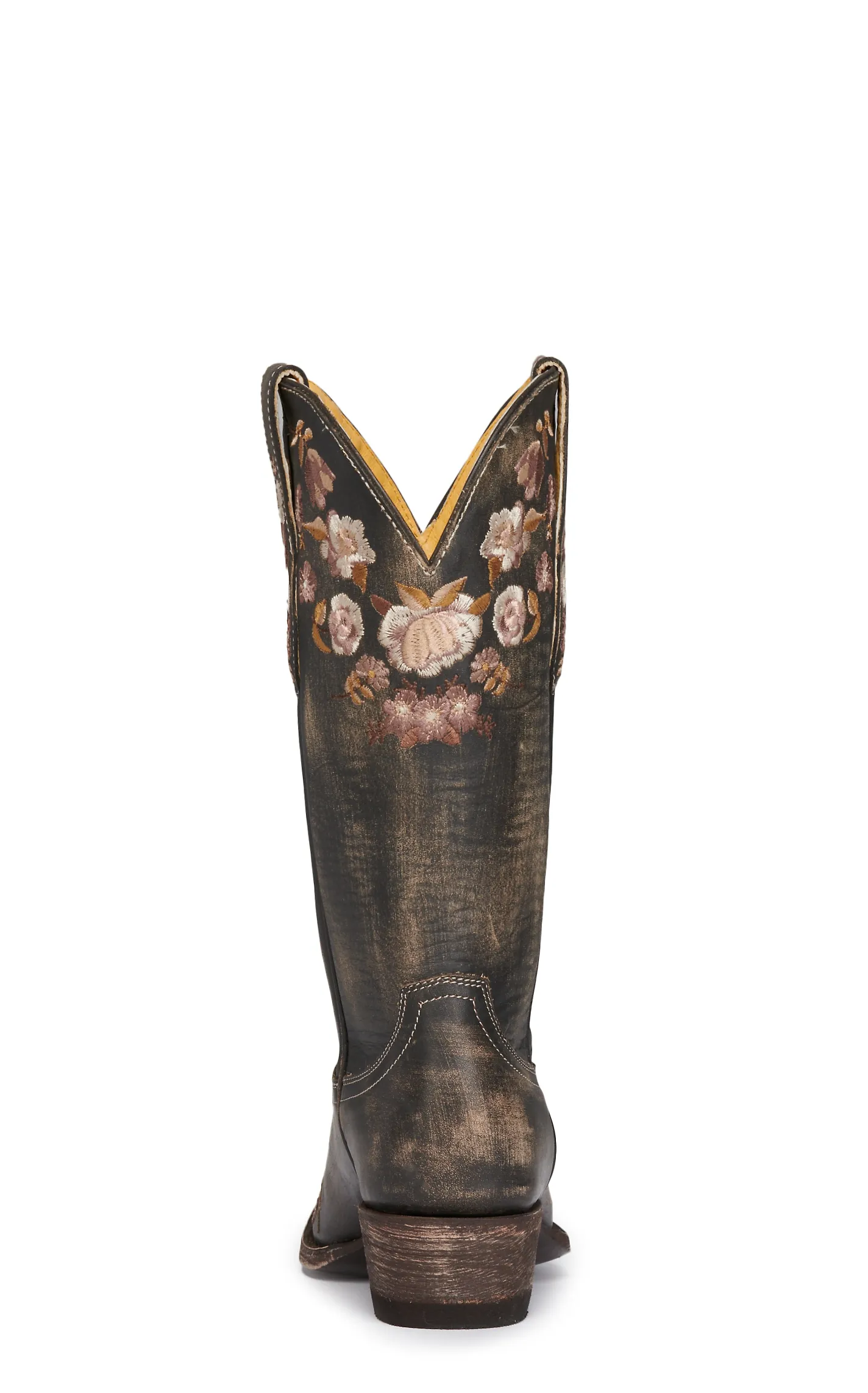 Cavender's Women's Rustic Black with Floral Embroidery Snip Toe Cowboy Boots