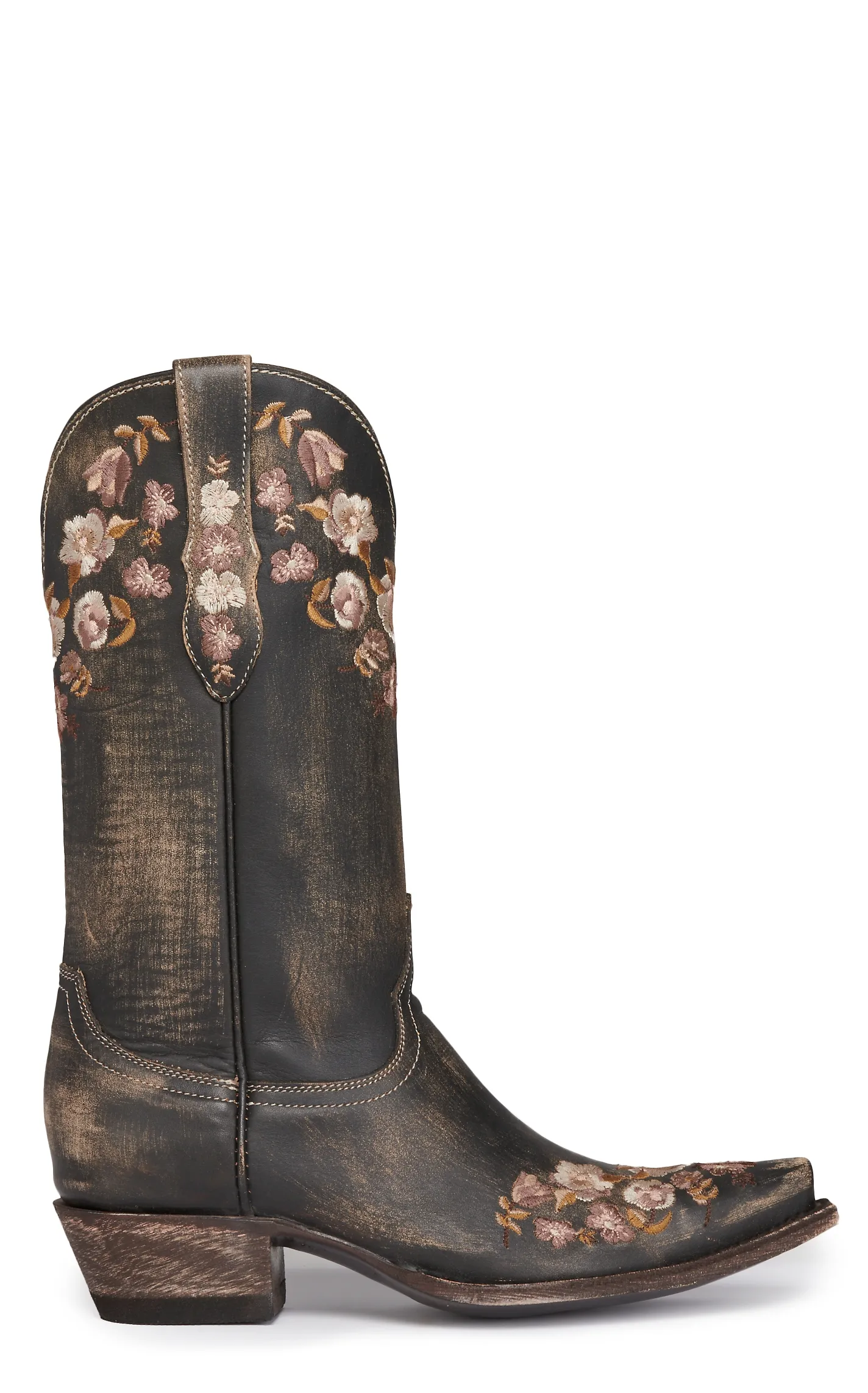 Cavender's Women's Rustic Black with Floral Embroidery Snip Toe Cowboy Boots