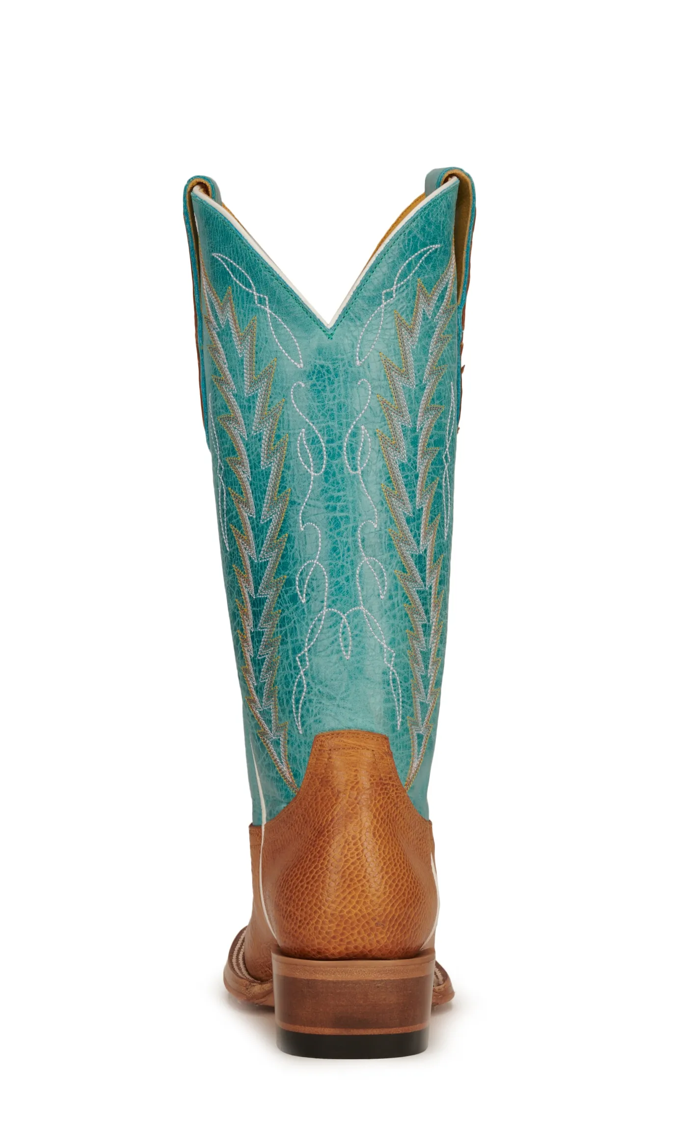 Cavender's Women's Turquoise and Straw Smooth Quill Ostrich Square Toe Exotic Cowboy Boots