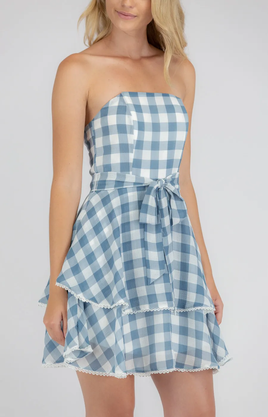 Checkered Chiffon Dress with Layered Hem (SDR700A)