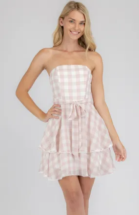 Checkered Chiffon Dress with Layered Hem (SDR700A)