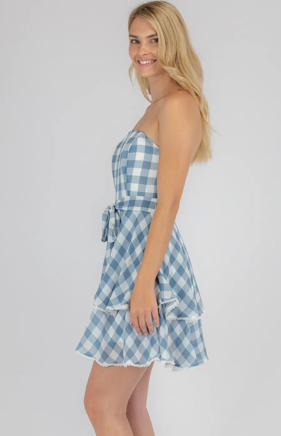 Checkered Chiffon Dress with Layered Hem (SDR700A)