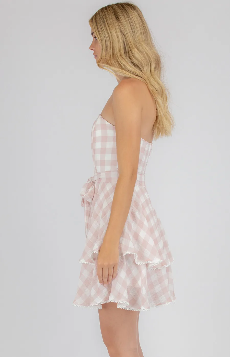 Checkered Chiffon Dress with Layered Hem (SDR700A)