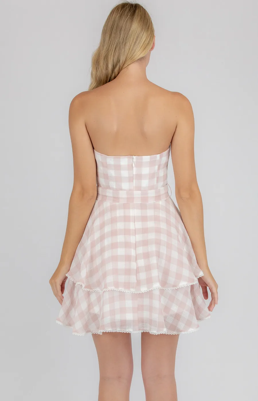 Checkered Chiffon Dress with Layered Hem (SDR700A)