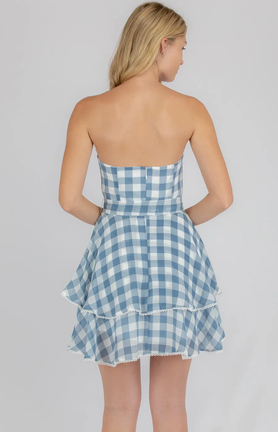 Checkered Chiffon Dress with Layered Hem (SDR700A)