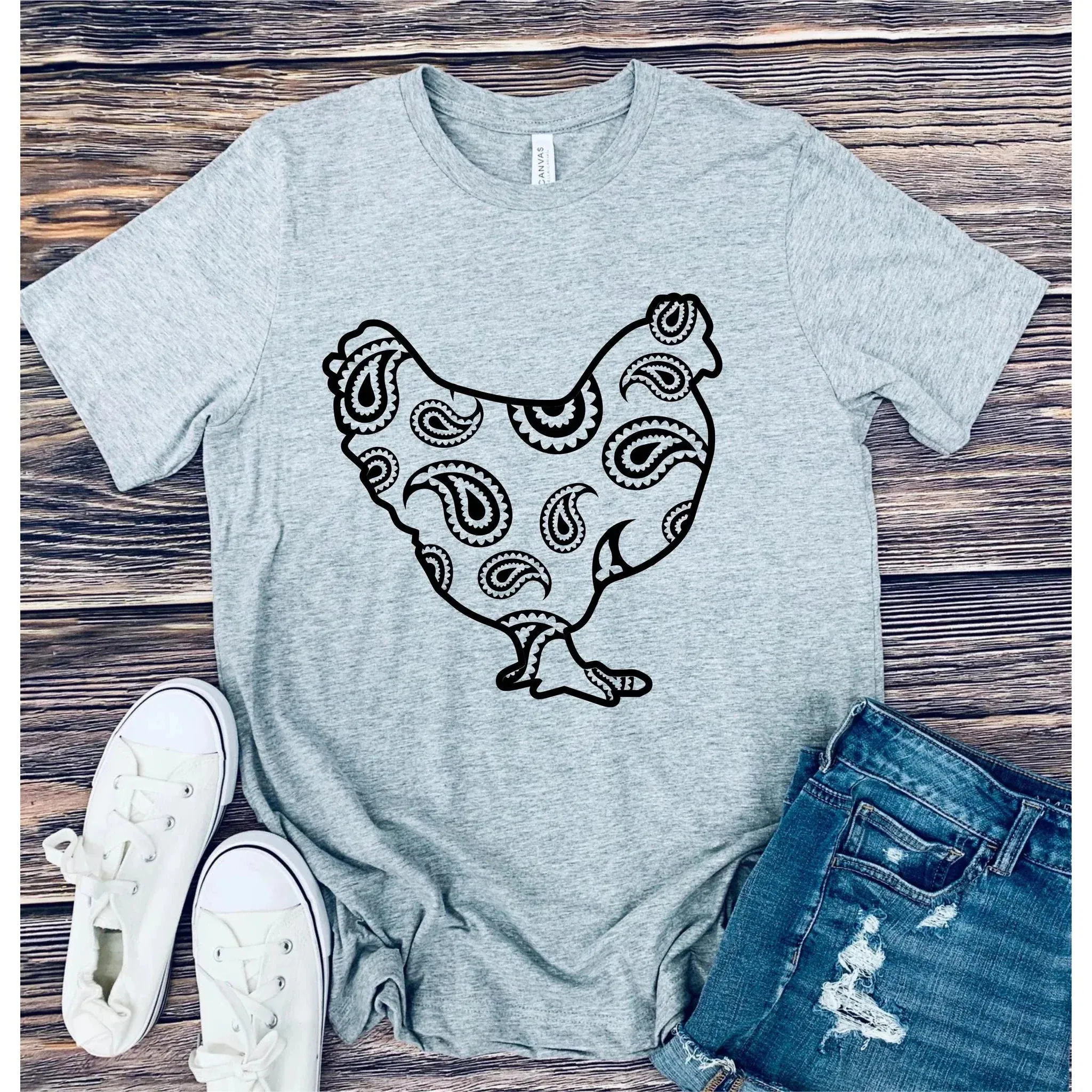 Chicken Paisley Graphic Tee - 4 color options