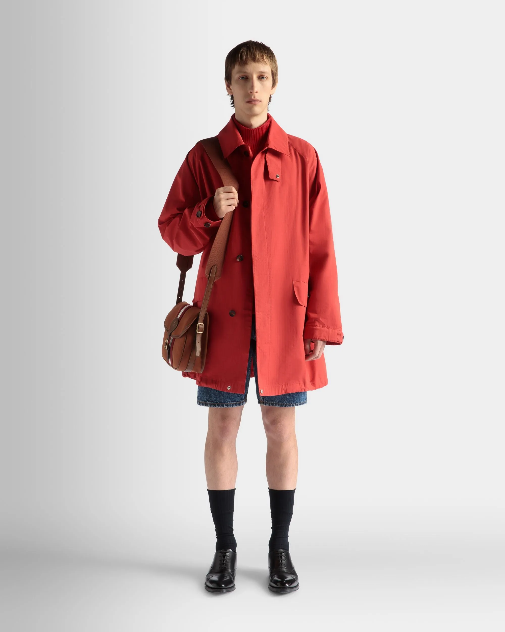 Coat in Candy Red Nylon 