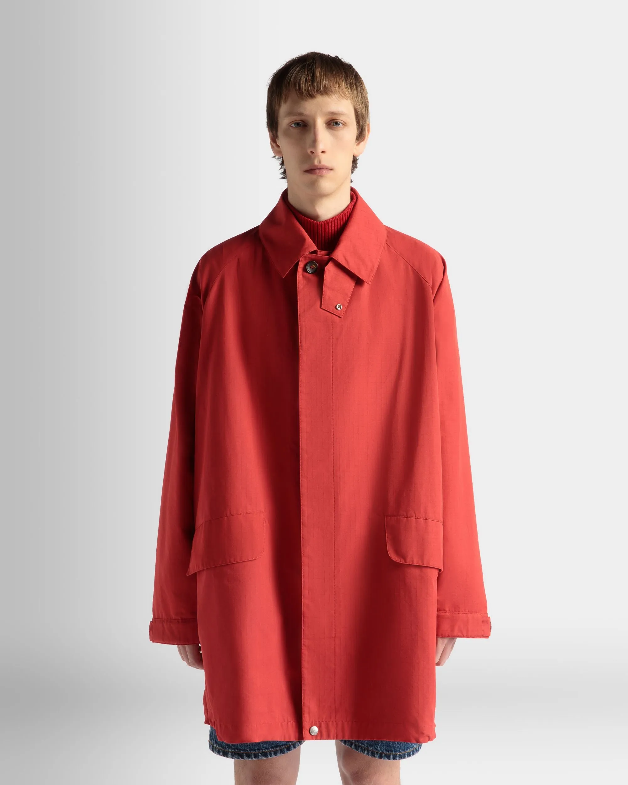 Coat in Candy Red Nylon 