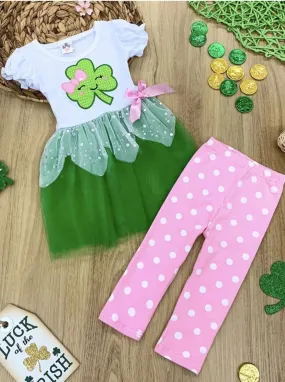 Cute Clover Tutu Polka Dot Legging Set