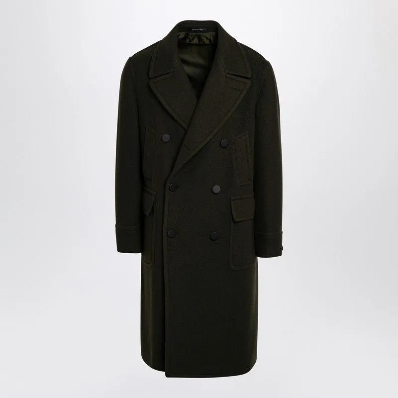 DARK GREEN WOOL BLEND DOUBLE-BREASTED COAT