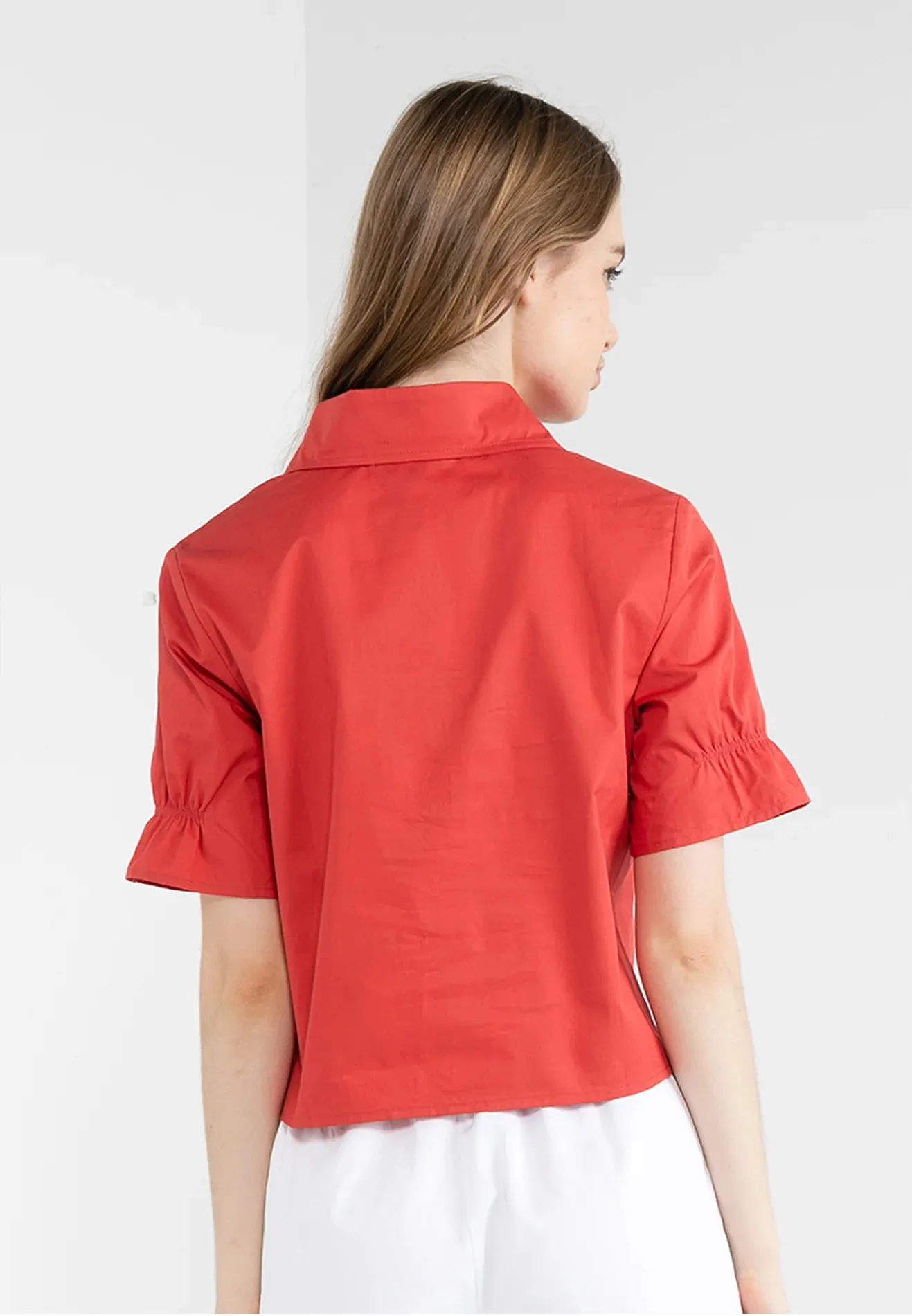 ELLE Apparel Ruffle Sleeves Collar Neck Shirt