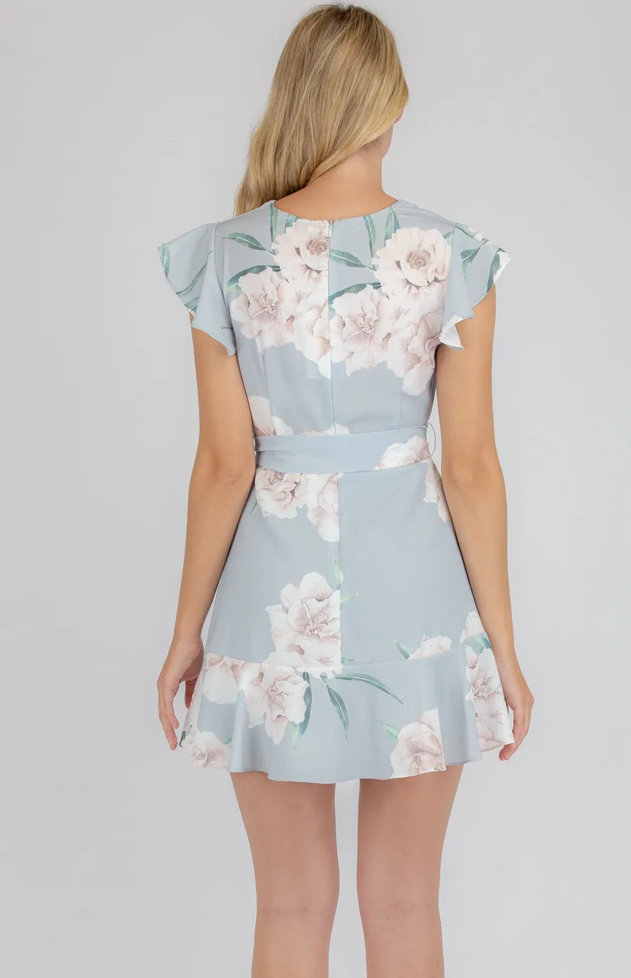 Floral Cross Front Dress with Frill Hem (SDR675B)