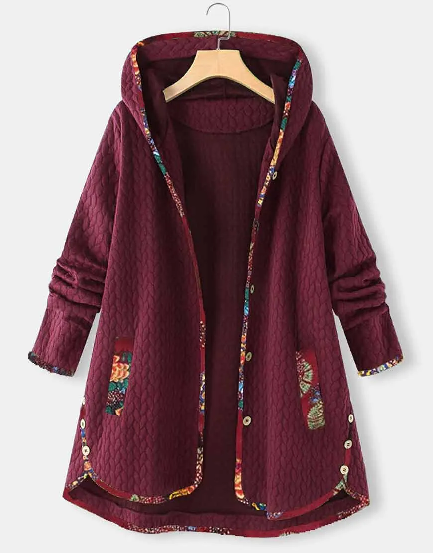 Floral Printed Jacquard Hooded Coat | Ujackets.com