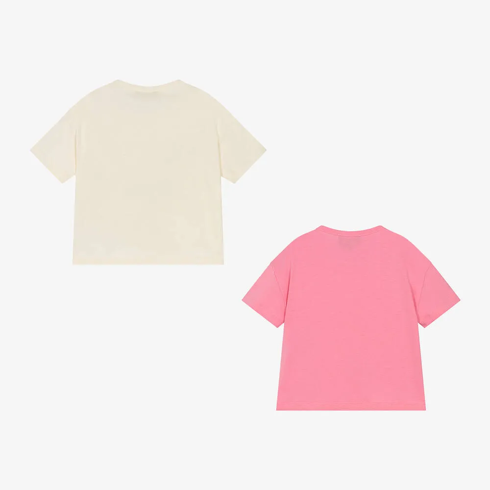 Girls Pink & Beige Cotton T-Shirts (2 Pack)