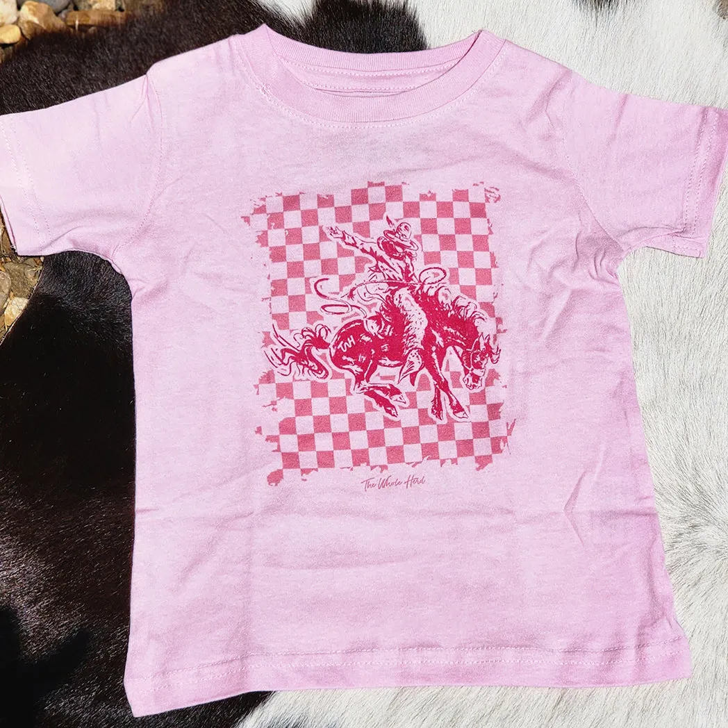 Girl's Pink Checker Bronc Tee