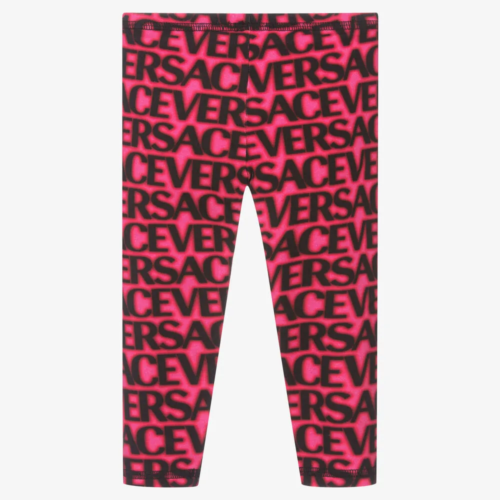 Girls Pink Cotton Logo Leggings