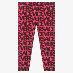 Girls Pink Cotton Logo Leggings