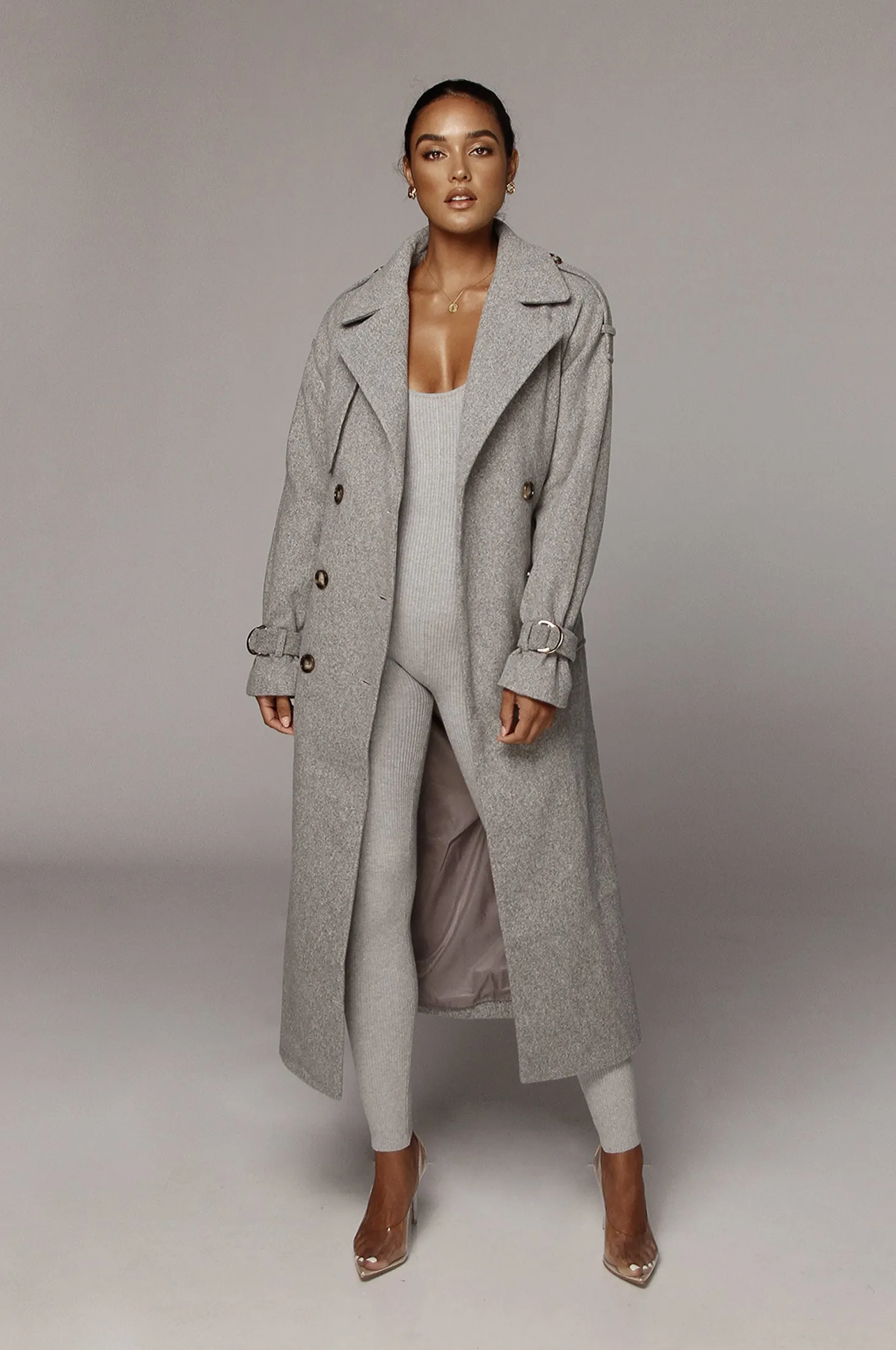 Heather Grey Beverly Trench Coat