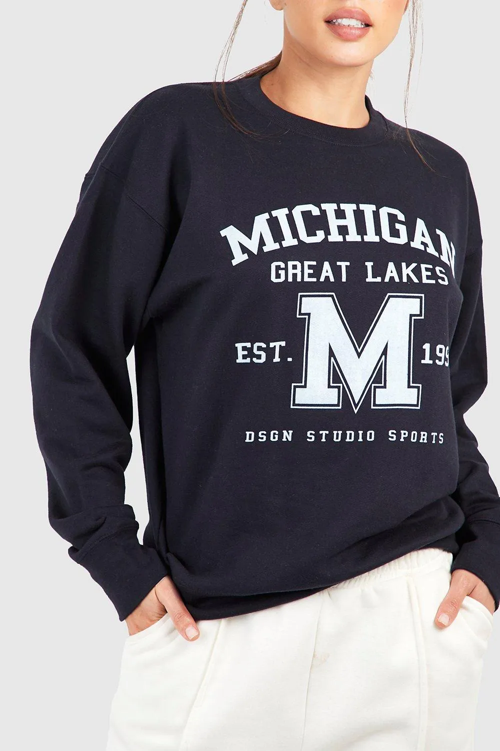 Hoodies & Sweatshirts | Tall Michigan Slogan Varsity Printed Sweatshirt | boohoo