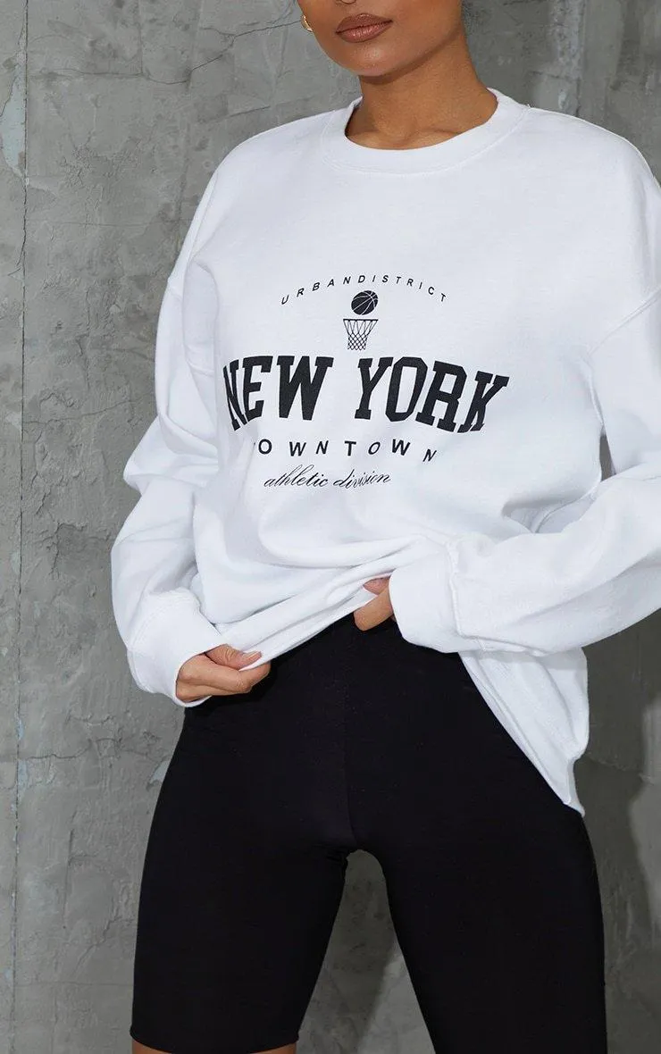 Hoodies & Sweatshirts | White New York Downtown Slogan Printed Sweatshirt | PrettyLittleThing