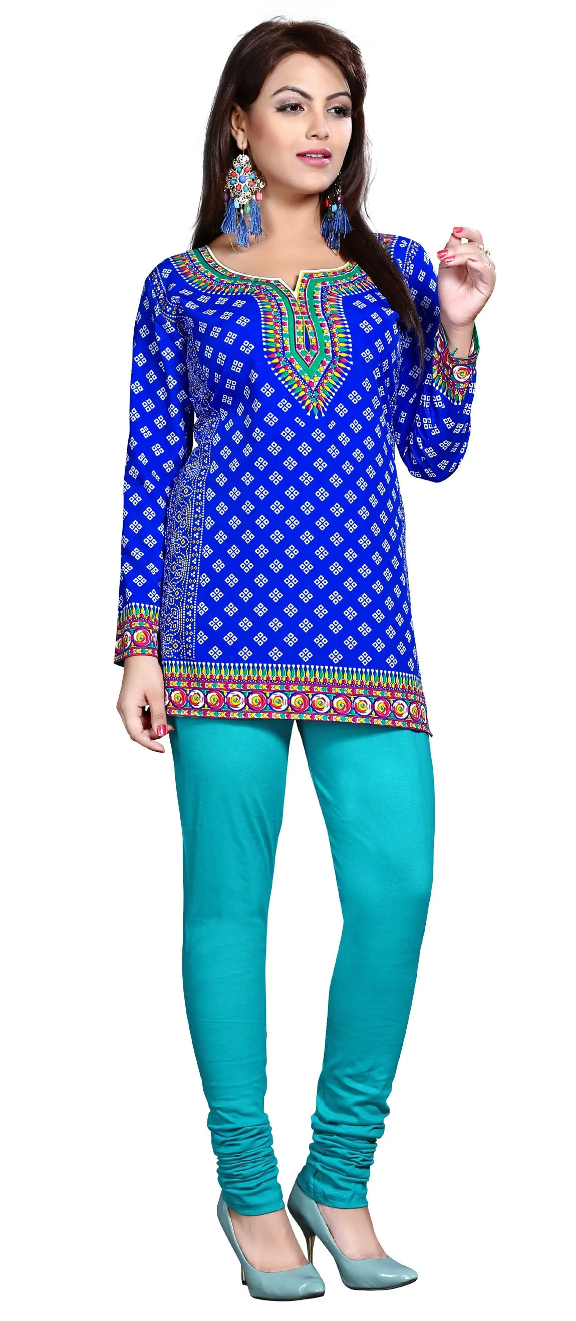 Indian Tunics Kurti Top Short Blouse Womens India Apparel (Blue)