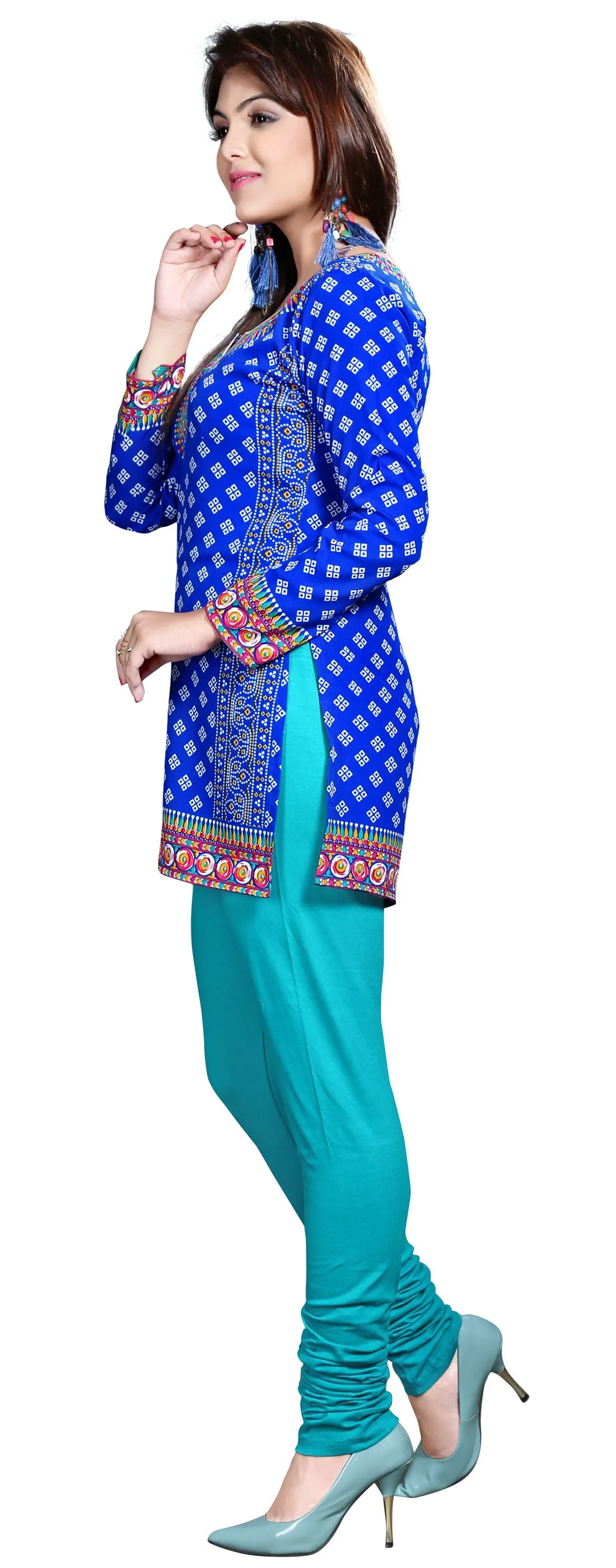 Indian Tunics Kurti Top Short Blouse Womens India Apparel (Blue)