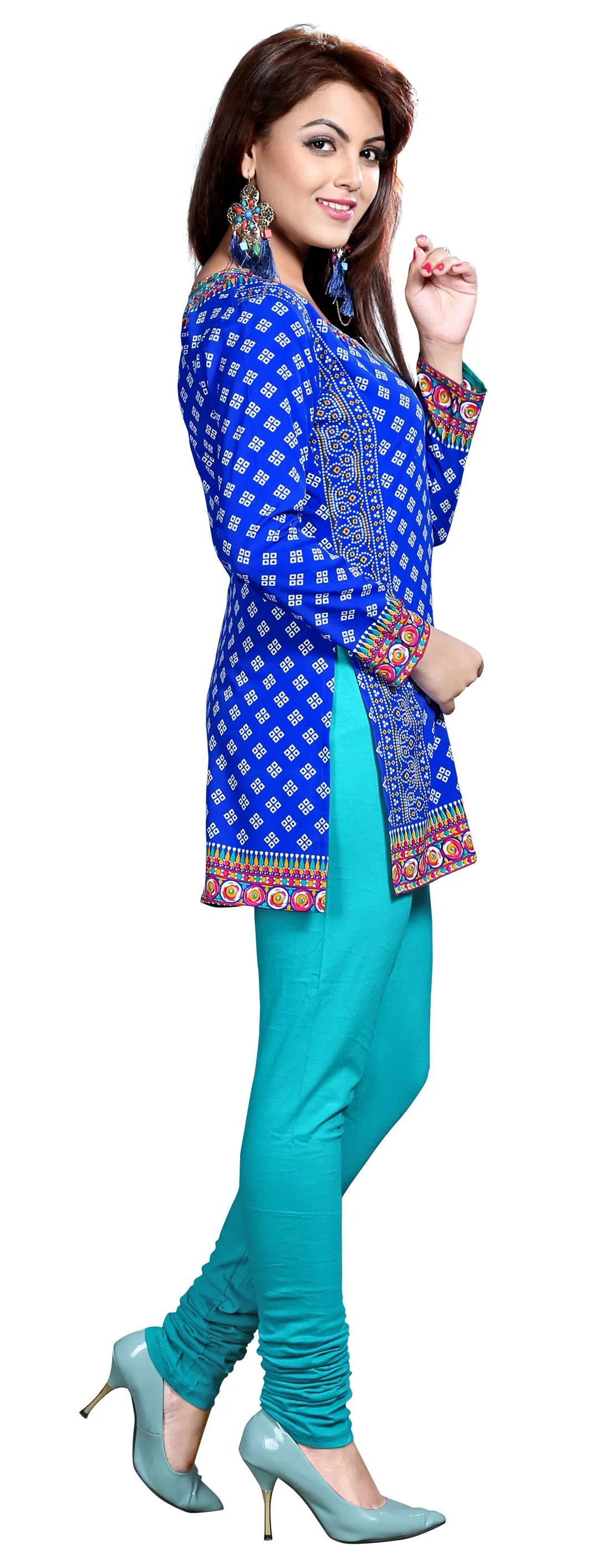 Indian Tunics Kurti Top Short Blouse Womens India Apparel (Blue)