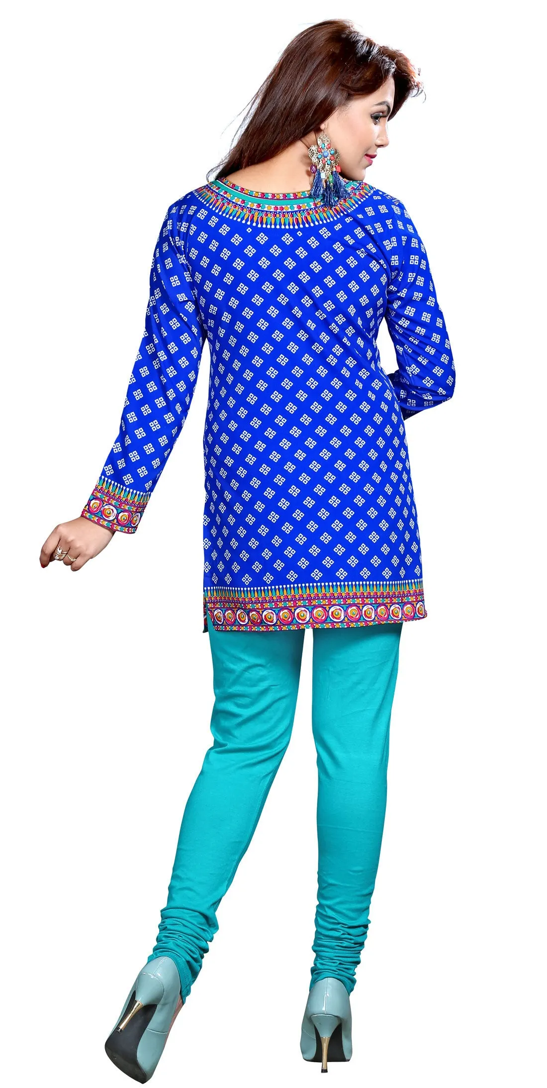 Indian Tunics Kurti Top Short Blouse Womens India Apparel (Blue)