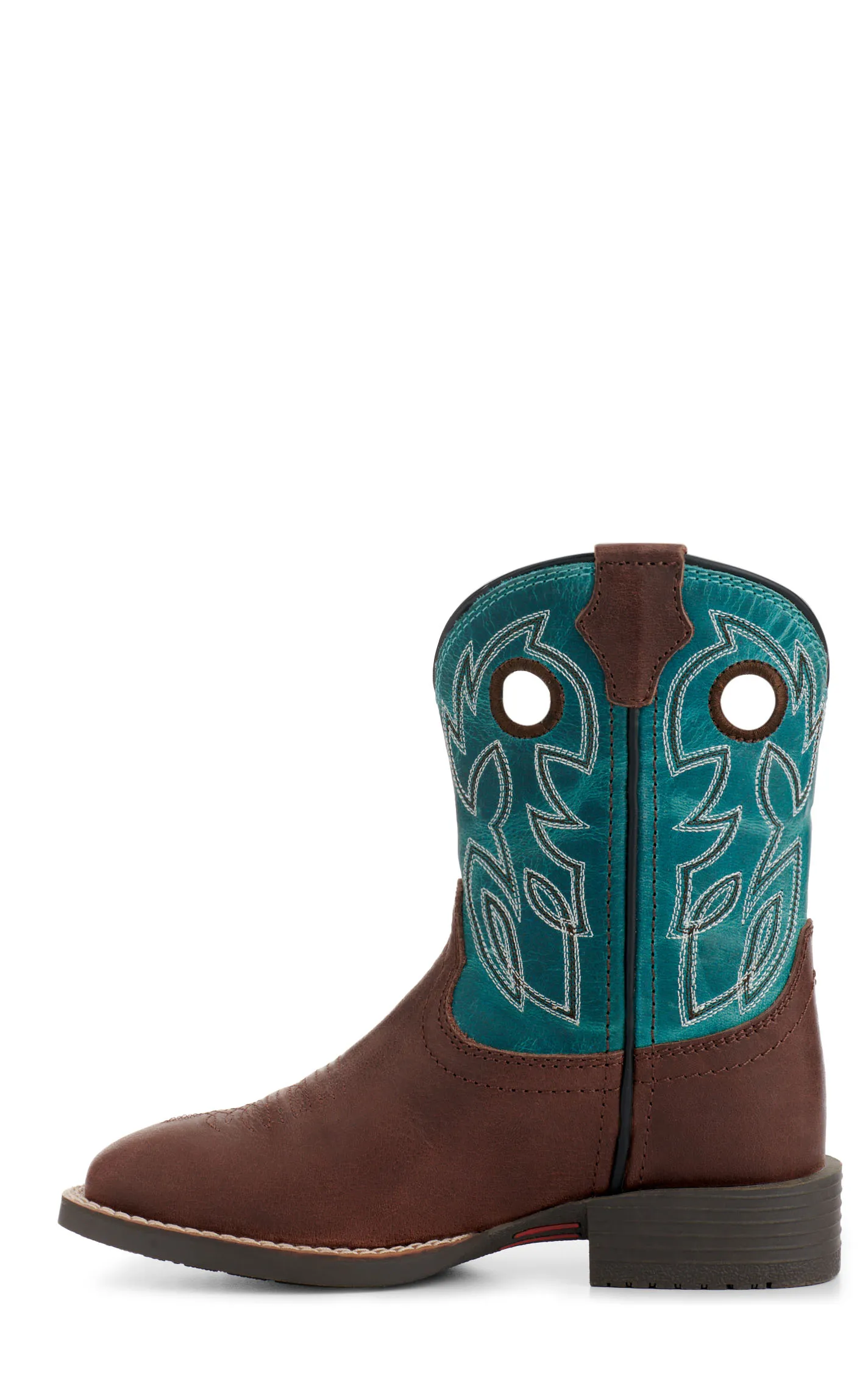 Justin Kids Bowline Junior Dark Brown and Blue Wide Square Toe Cowboy Boots