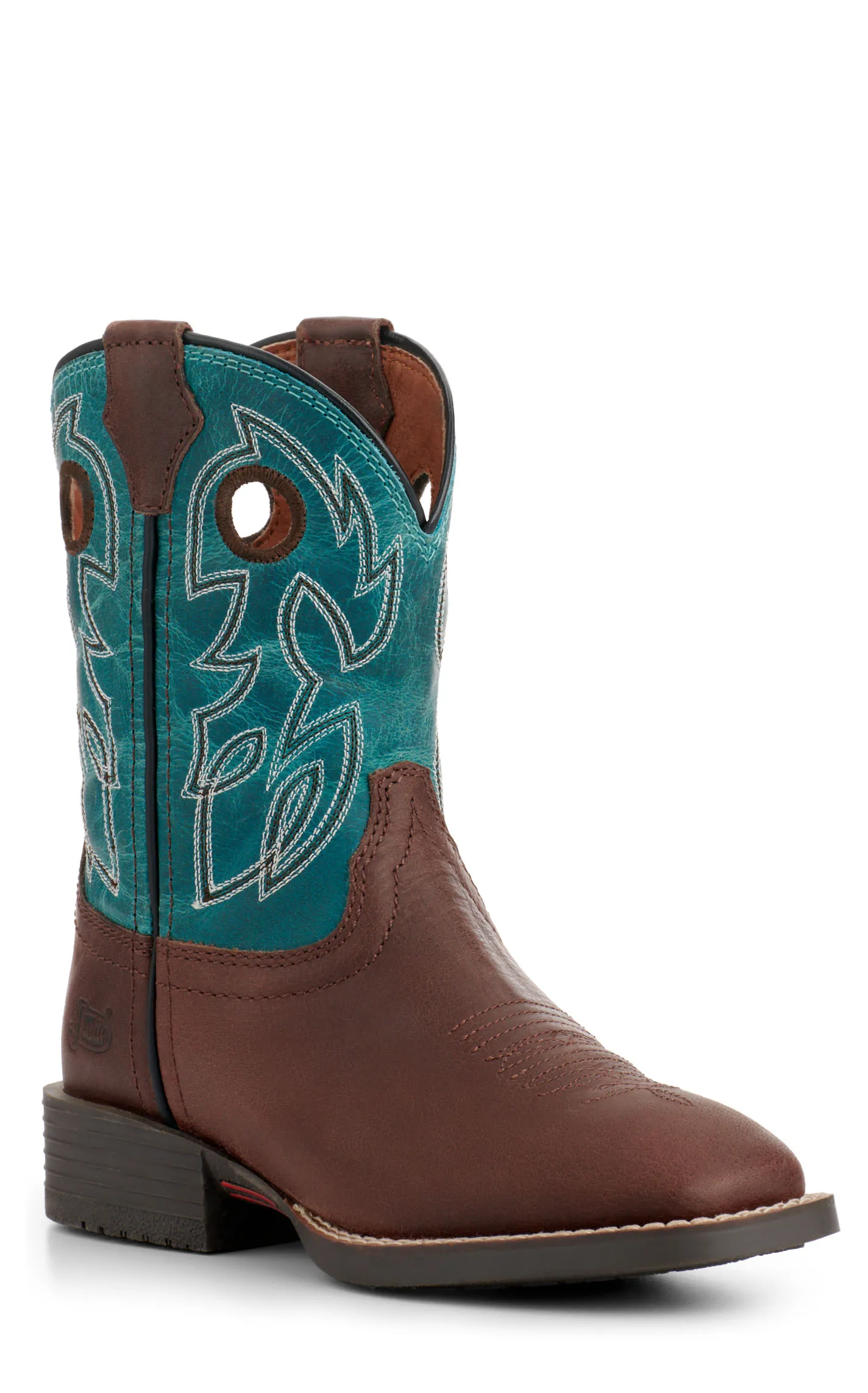 Justin Kids Bowline Junior Dark Brown and Blue Wide Square Toe Cowboy Boots