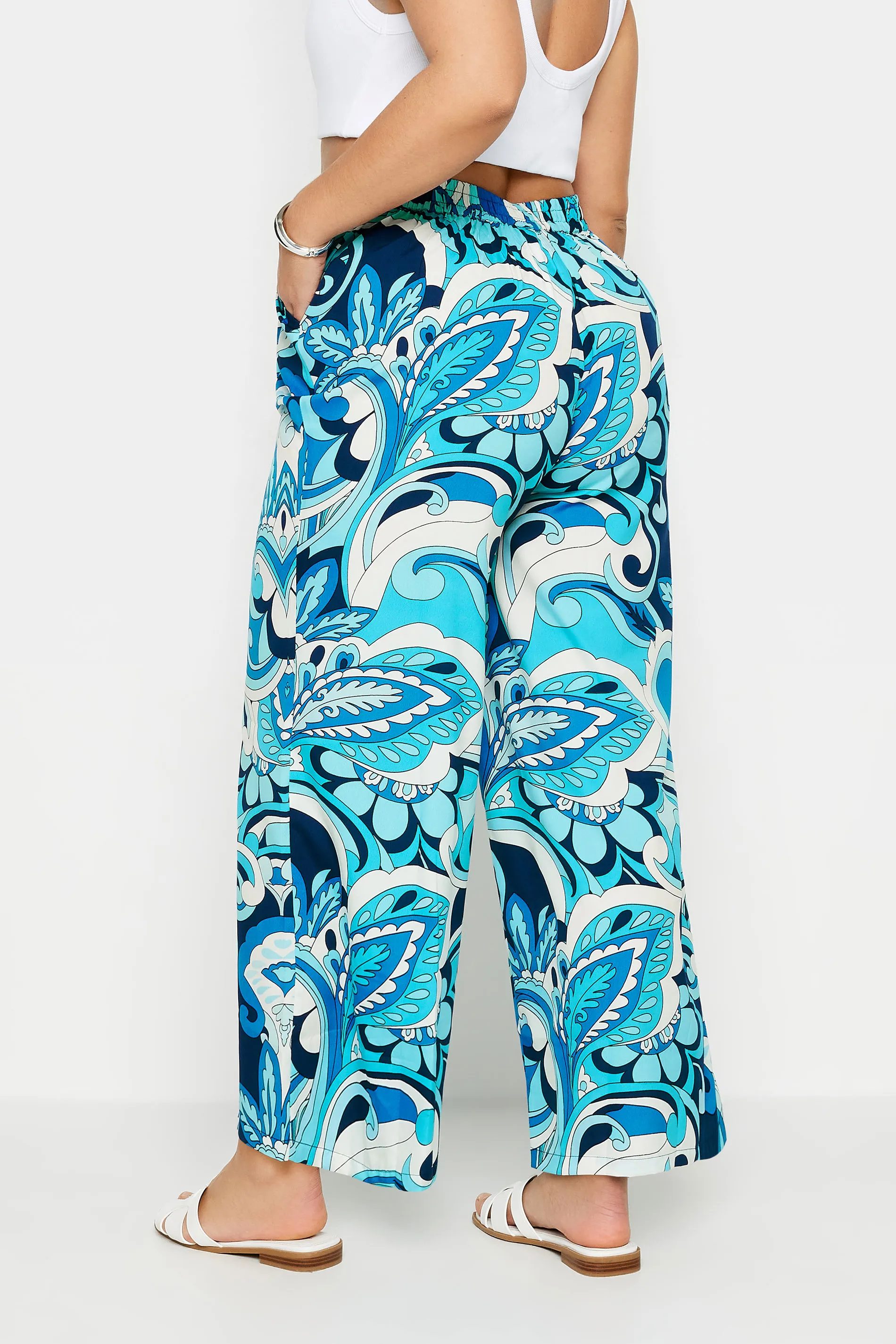 LIMITED COLLECTION Curve Blue Abstract Print Drawstring Wide Leg Trousers